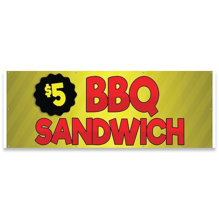 $5 BBQ Sandwich Banner Concession Stand Food Truck Single Sided